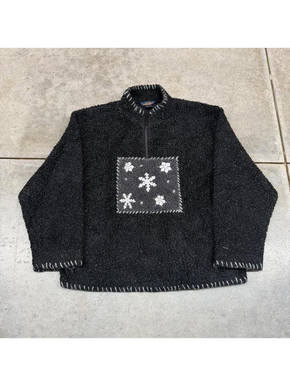 vintage woolrich deep pile snow flake quarter zip fleece jacket large WOMENS